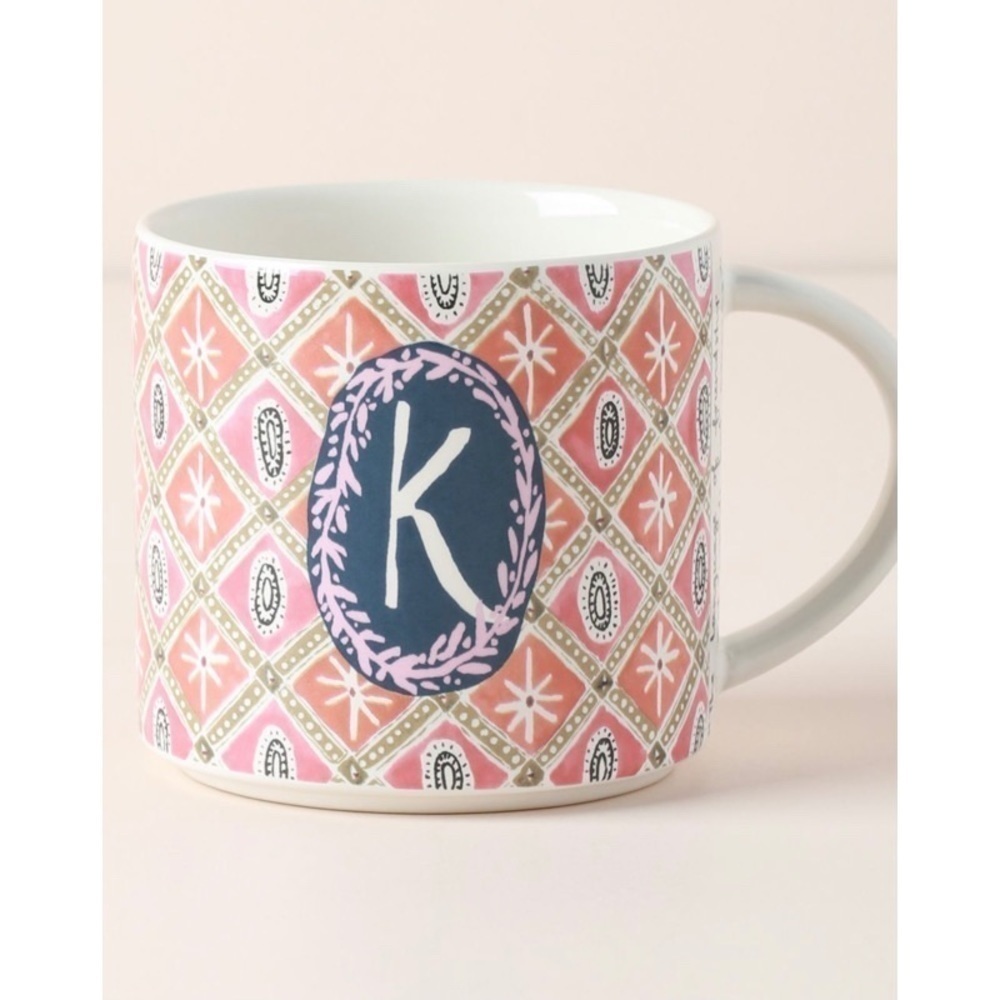 NEW ANTHROPOLOGIE ‘K’ Floral Monogram Mug